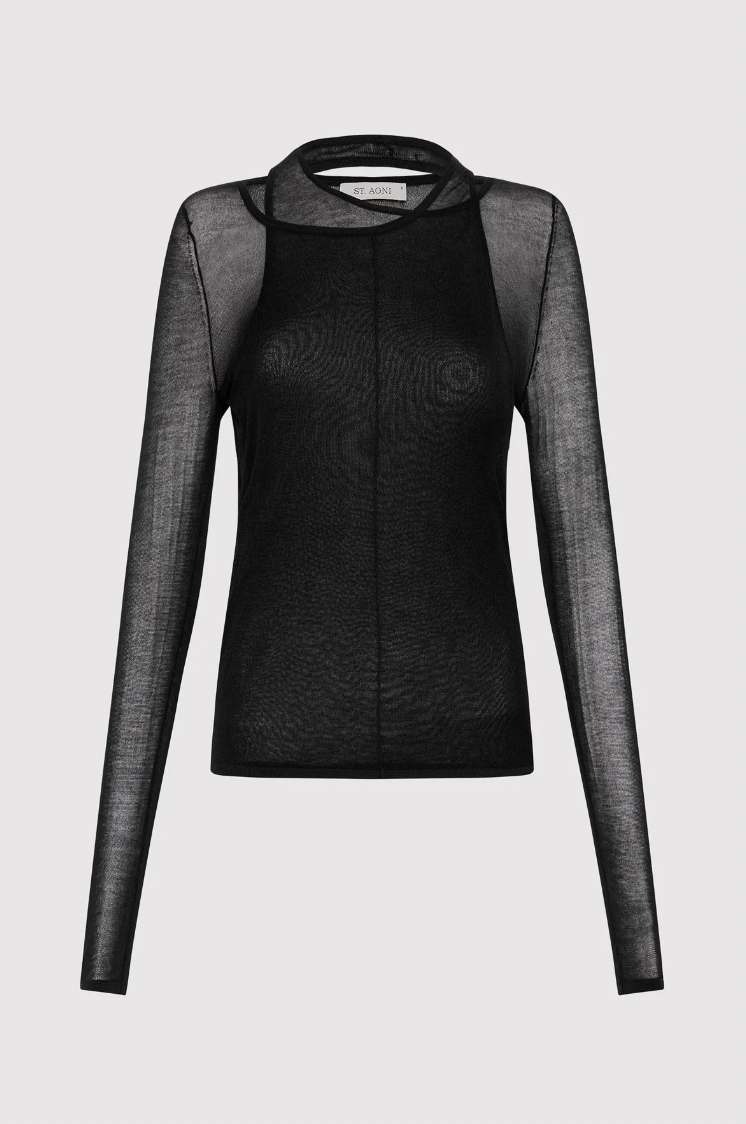 St. Agni Semi Sheer Loop Top - Black | Garmentory