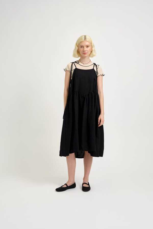 a line white dress long Embroidered Flax A-Line Linen Dress | Breezy Short Sleeves main image 0