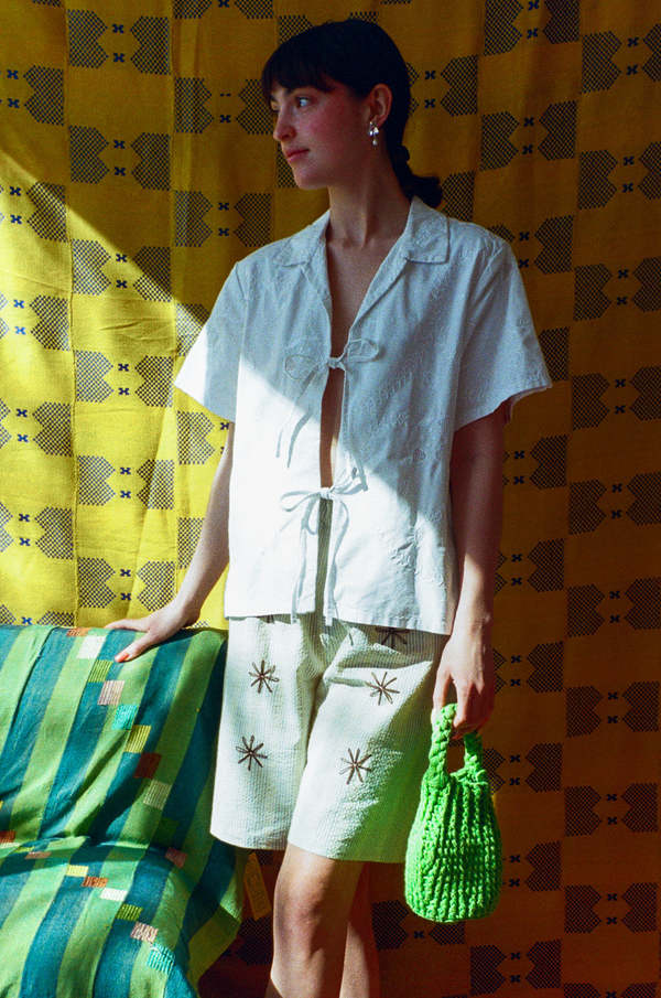 White Hand Embroidered Tie-up Shirt