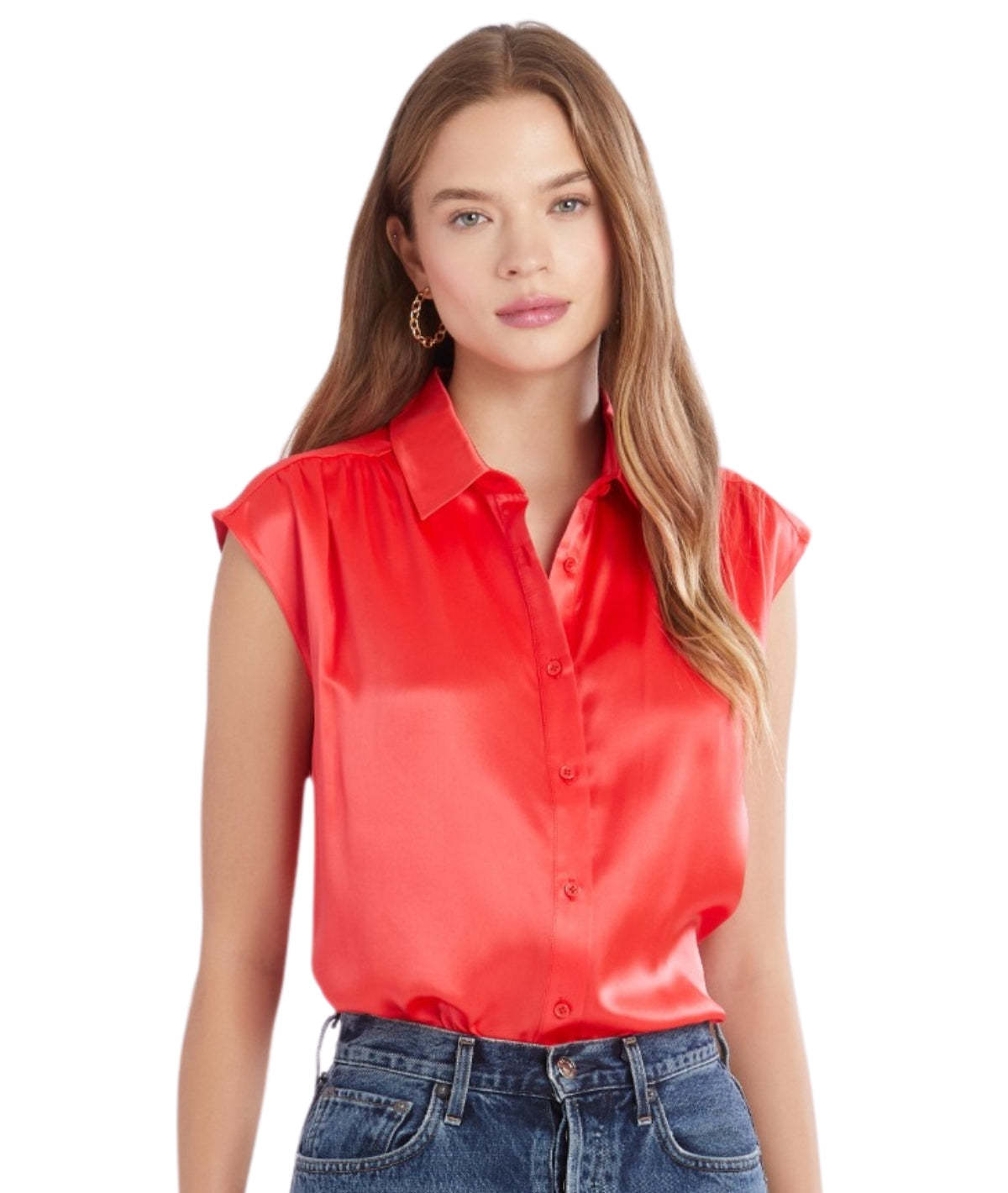 Amanda Uprichard Calvin Silk Top - Crimson | Garmentory, image size:1200x1420