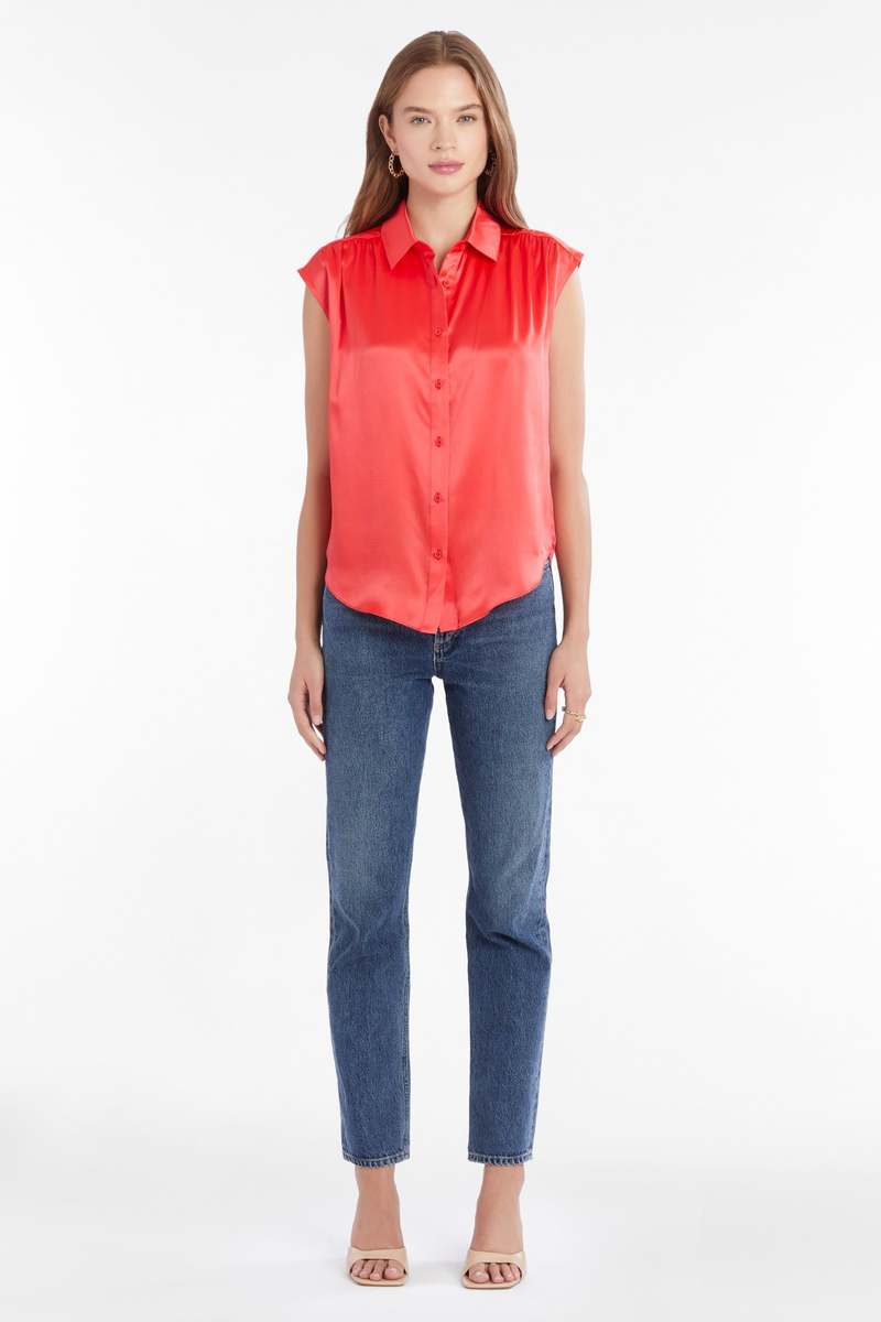 Amanda Uprichard Calvin Silk Top - Crimson | Garmentory, image size:800x1200