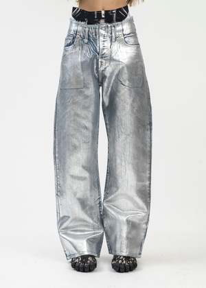 Doublet Foil Denim Pants - Silver | Garmentory