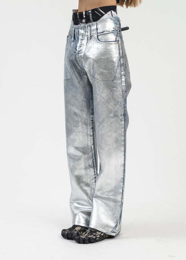 Doublet Foil Denim Pants - Silver | Garmentory