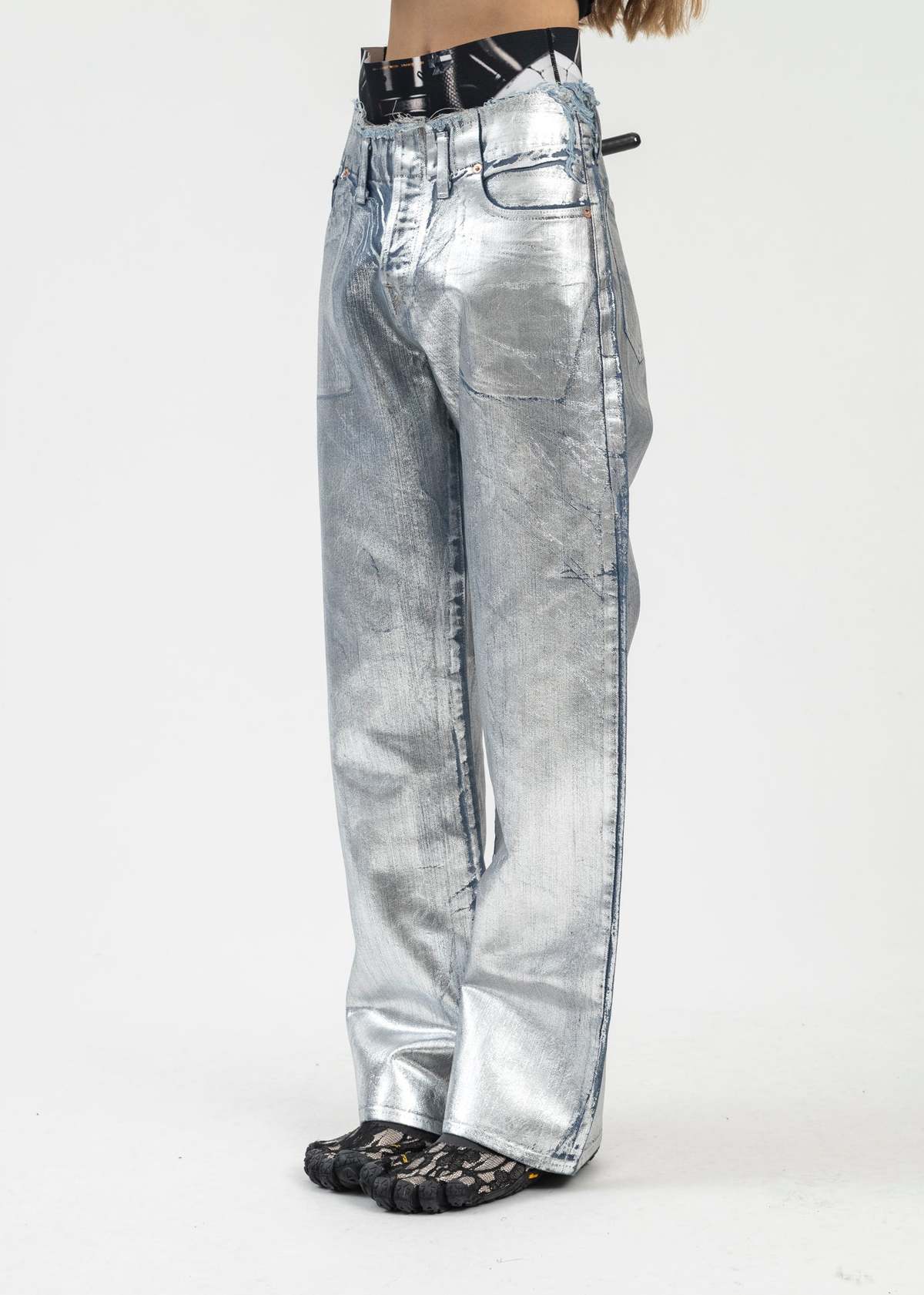 Doublet Foil Denim Pants - Silver | Garmentory