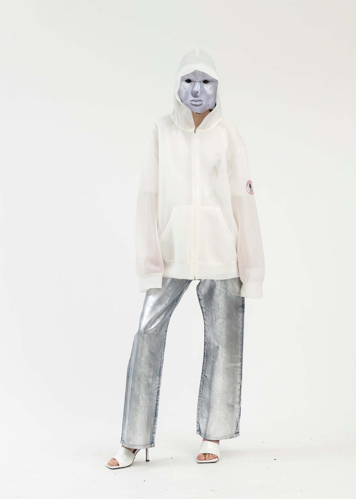 Doublet TRANSPARENT ANDROID TRIM HOODIE - WHITE | Garmentory