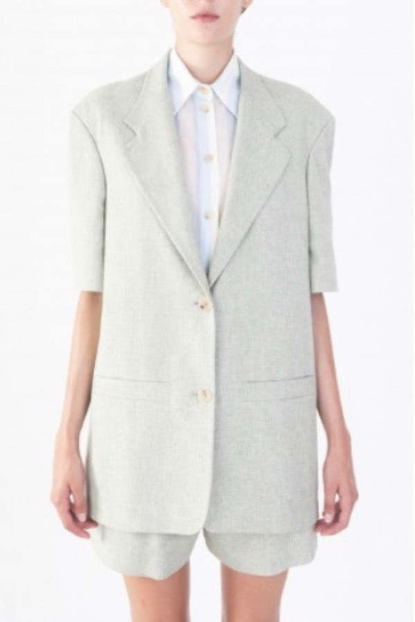 Alysi Chocolate Long Blazer - Green Tea | Garmentory