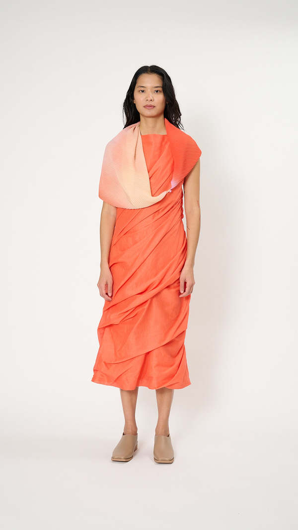 Issey Miyake Suffused Pleats Stole - Orange Hued | Garmentory