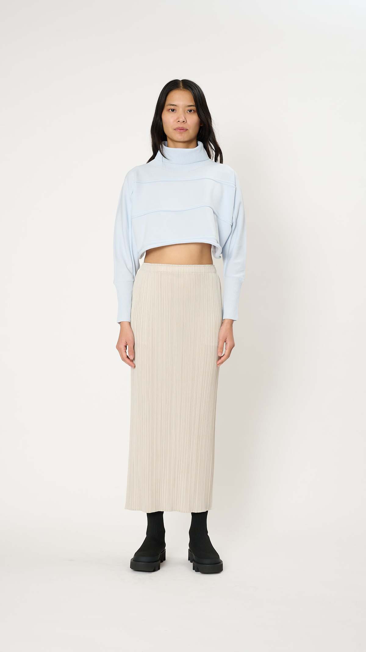 ワンピース ISSEY MIYAKE Women Mid Skirts IM48KT353 05 WHITE Issey Miyake Paneled Pleats Skirt in Asa White – Diamond