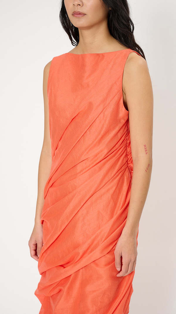 ワンピース ISSEY MIYAKE SS24 TWINING MIDI DRESS (IM46FH545 32 ORANGE) ISSEY MIYAKE ◇ TWINING / Sleeveless Dress / Orange / ORN