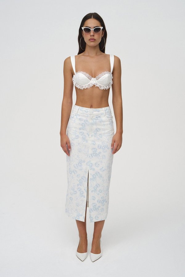For Love & Lemons Chantal Midi Skirt - Blue