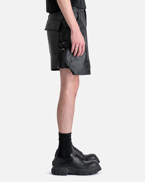 Rick Owens Leather Stefan Cargo Shorts - Black | Garmentory