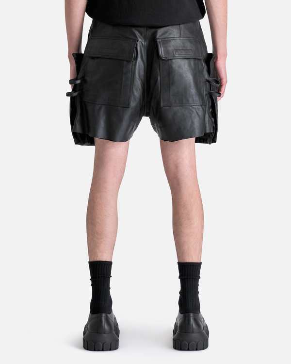 Rick Owens Leather Stefan Cargo Shorts - Black | Garmentory