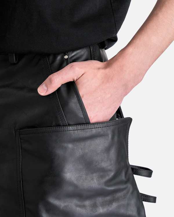 Rick Owens Leather Stefan Cargo Shorts - Black | Garmentory