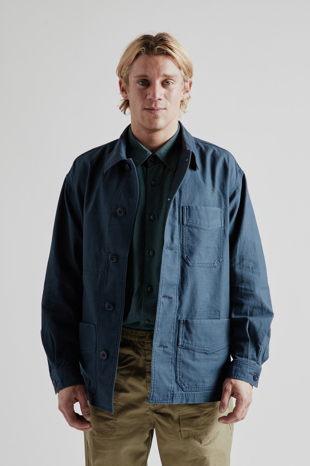 FRIZMWORKS Back Satin French Work Jacket - Blue | Garmentory