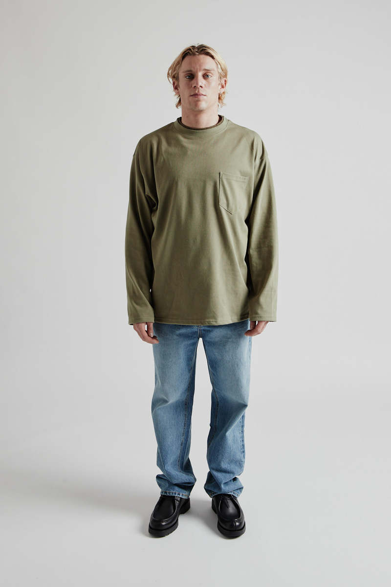FRIZMWORKS Double Neck Pocket Tee - Olive | Garmentory