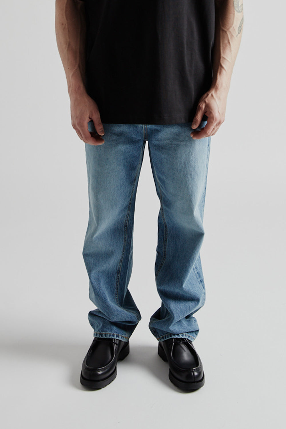 【MODERNIF】Grayish Blue Wide Denim Pants Women's fashion Jeans Style MORGAN Denim Dark Blue Wide Leg