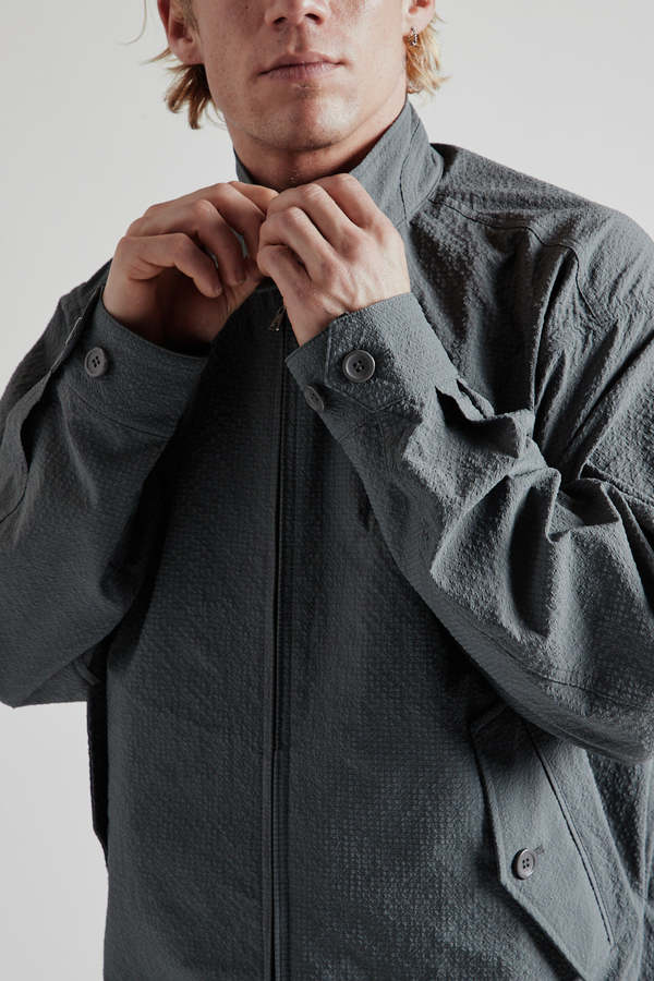 FRIZMWORKS Seersucker Buddy Harrington Jacket - Blue Gray | Garmentory