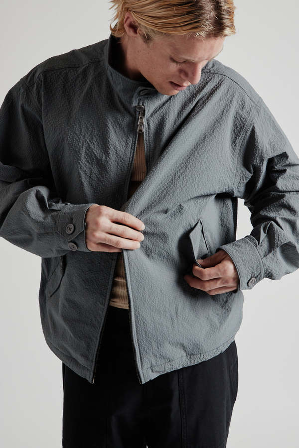 FRIZMWORKS Seersucker Buddy Harrington Jacket - Blue Gray | Garmentory