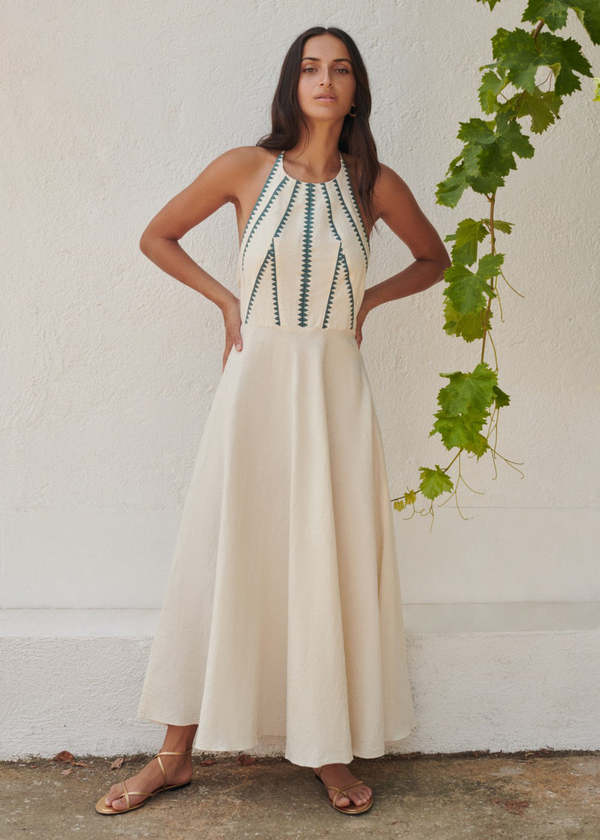 Sita Murt Green Embroidered Halter Dress | Garmentory