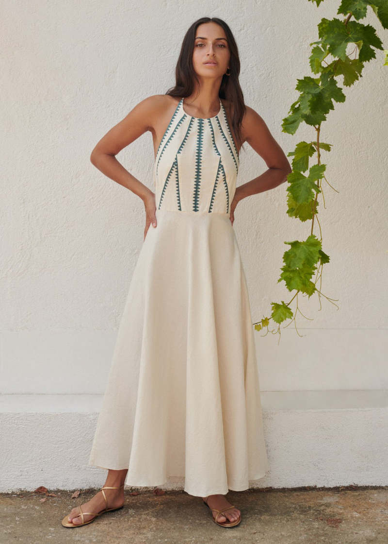 Sita Murt Green Embroidered Halter Dress | Garmentory Sita Murt Green Embroidered Halter Dress | Garmentory