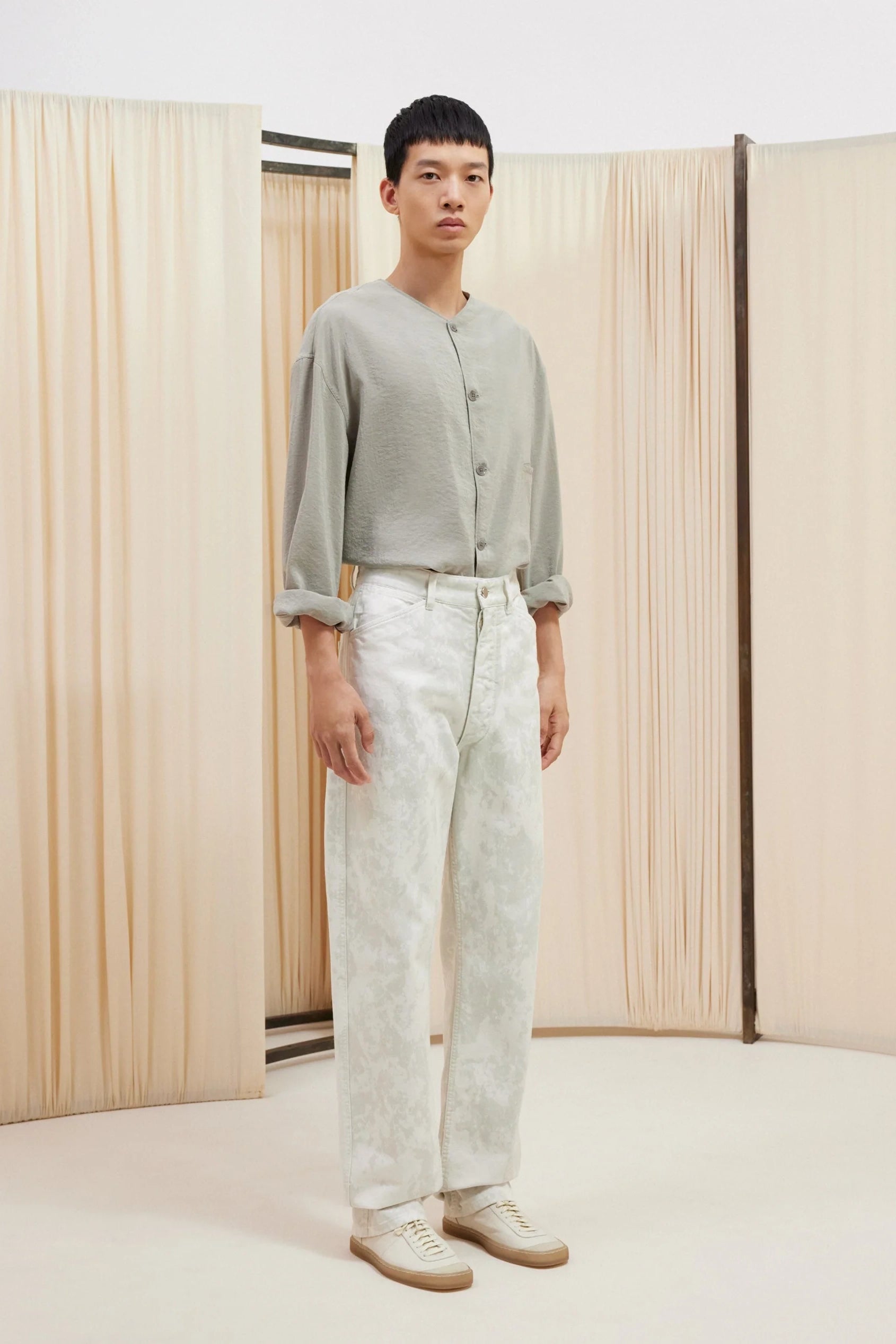 Lemaire Collarless Shirt - Light Misty Grey | Garmentory