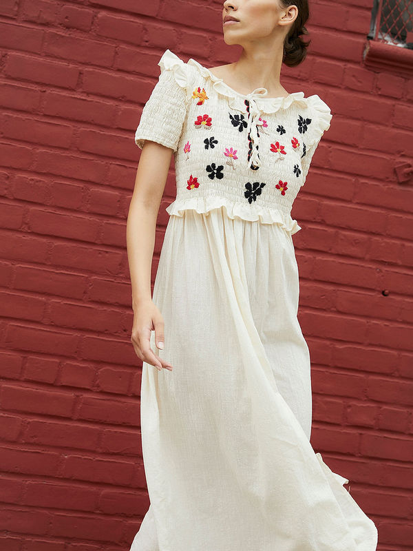 sachin and babi light blue dress Eliza J Women's Cotton Smocked Embroidered Flutter-Sleeve Dress