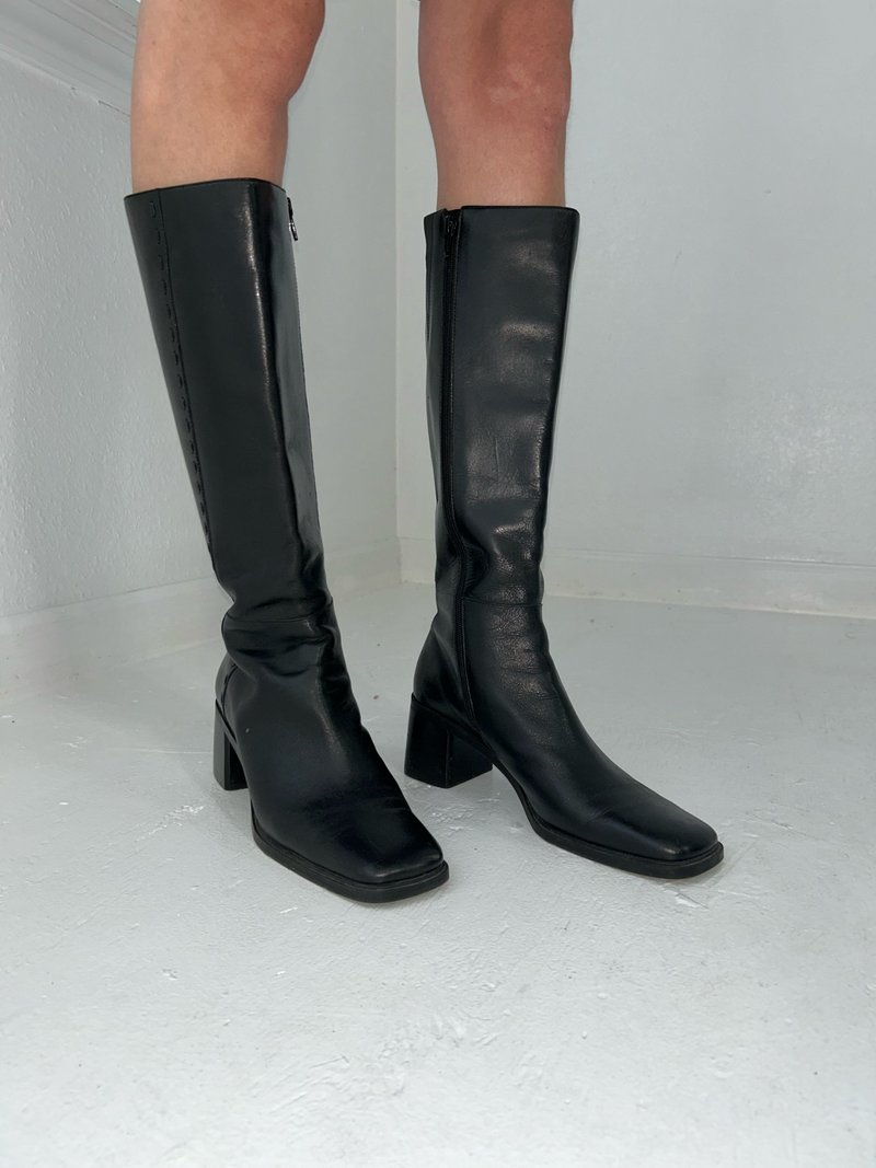 Black Leather Boots Bandolino Square Toe Boots Vintage Y2K