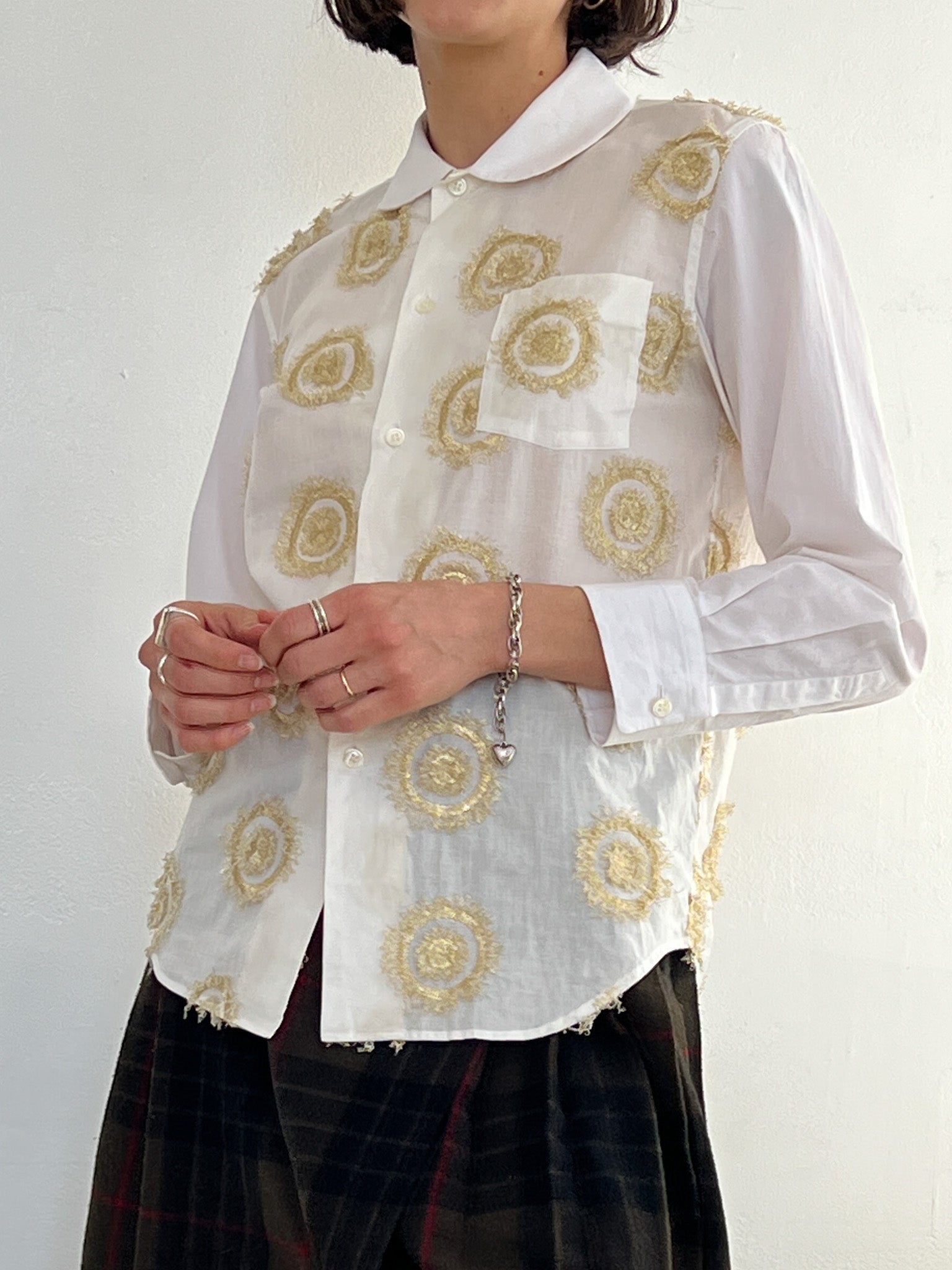 COMME des GARCONS cotton Vintage bowtie with asymmetrical design blouse shirt white M