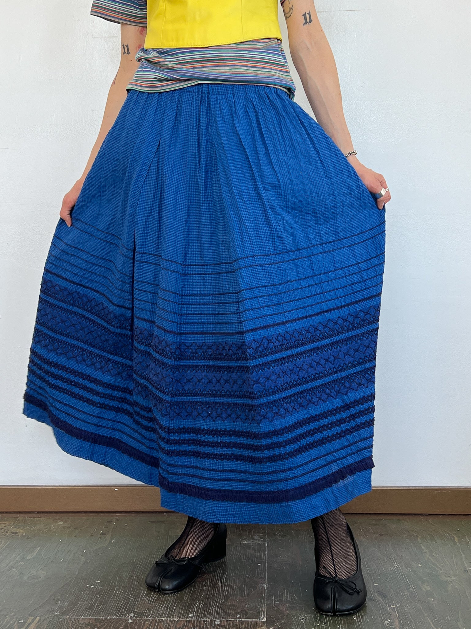 Vintage Issey Miyake Plantation Skirt - Blue | Garmentory