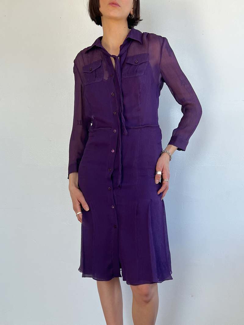 Vintage Prada Silk Pleated Dress - Violet | Garmentory