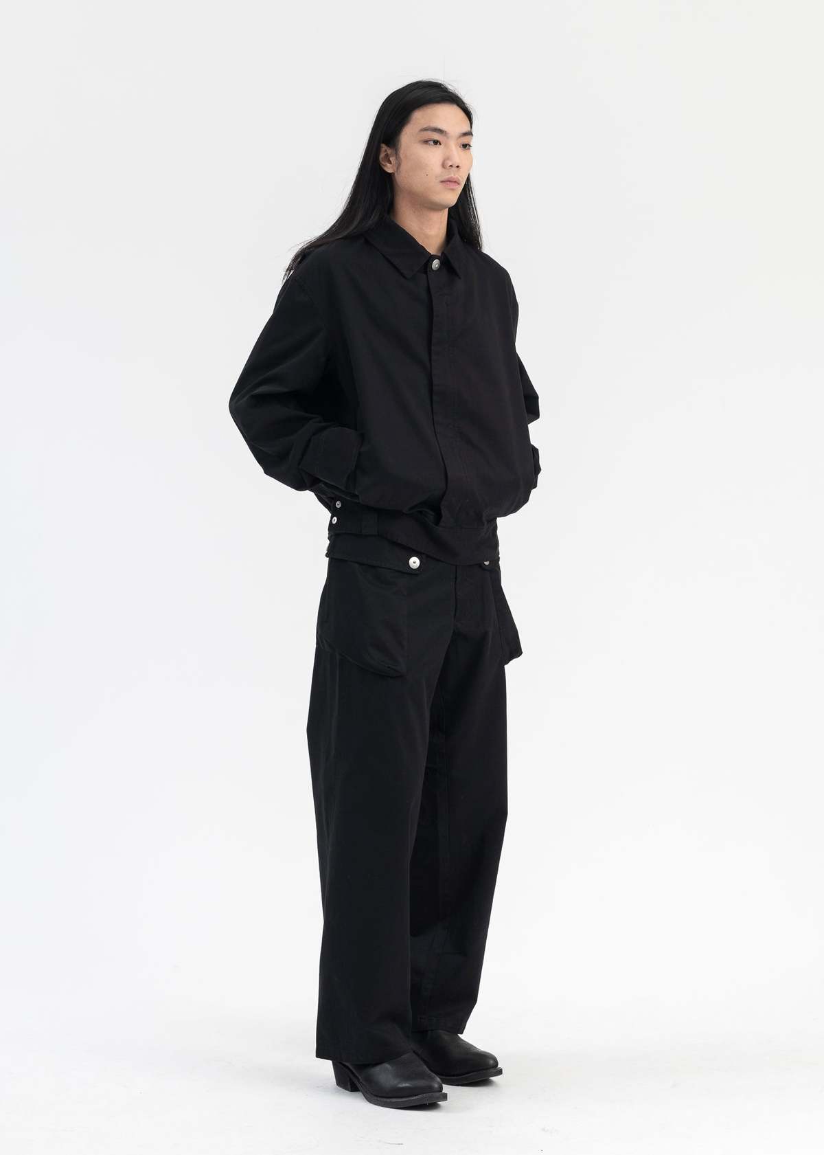 Omar Afridi CARBON PURE DYED COTTON FLAP TROUSERS - Black | Garmentory
