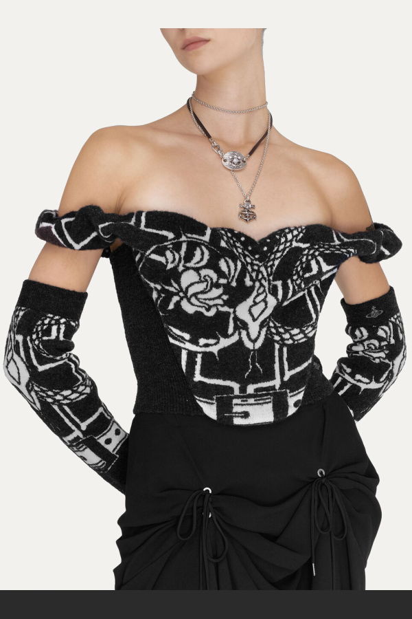 Vivienne Westwood Archival Print Snake and Belt Motif Corset - Black 