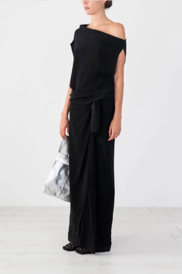 Alysi Crepe Silk Draping Dress - Black