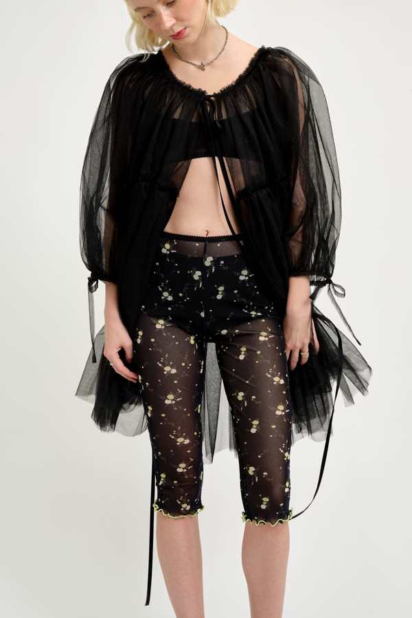 Eliza Faulkner Marcie Floral Mesh Capri Legging - Black Eliza Faulkner Marcie Floral Mesh Capri Legging - Black