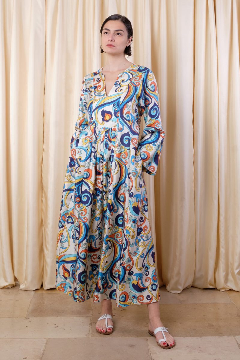 【LA PRESTIC OUISTON】DRESS La Prestic Ouiston Marly Dress - Arabesques Bleu | Garmentory