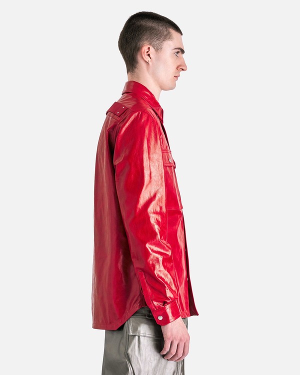 Rick Owens Leather Outershirt - Cardinal Red | Garmentory