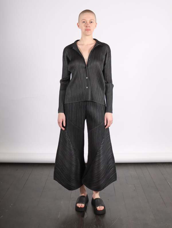 Basics Collared Top in Black by Pleats Please Issey Miyake