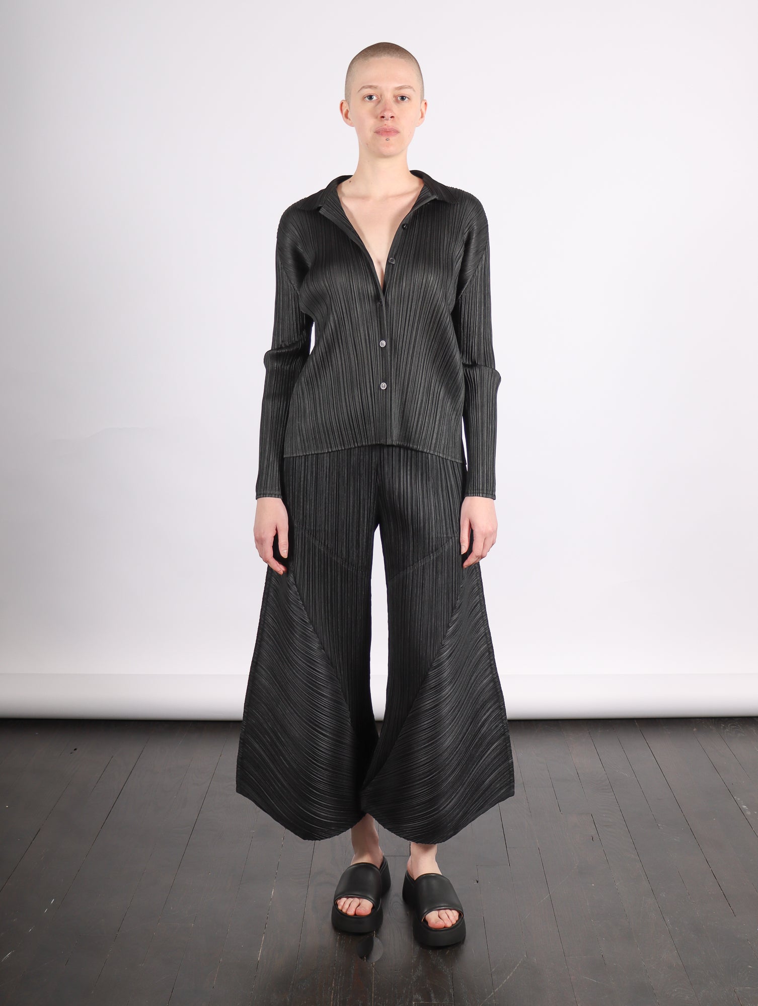 Basics Collared Top in Black by Pleats Please Issey Miyake