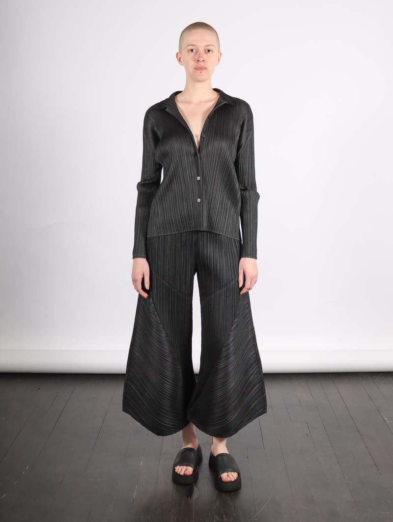 Basics Collared Top in Black by Pleats Please Issey Miyake
