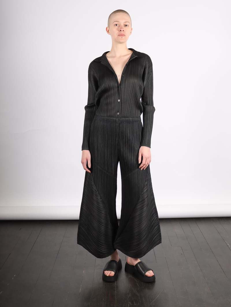 Basics Collared Top in Black by Pleats Please Issey Miyake
