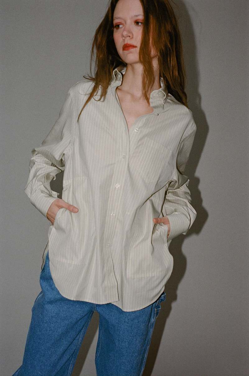 Saks Potts William Shirt - Muted Yellow Stripe