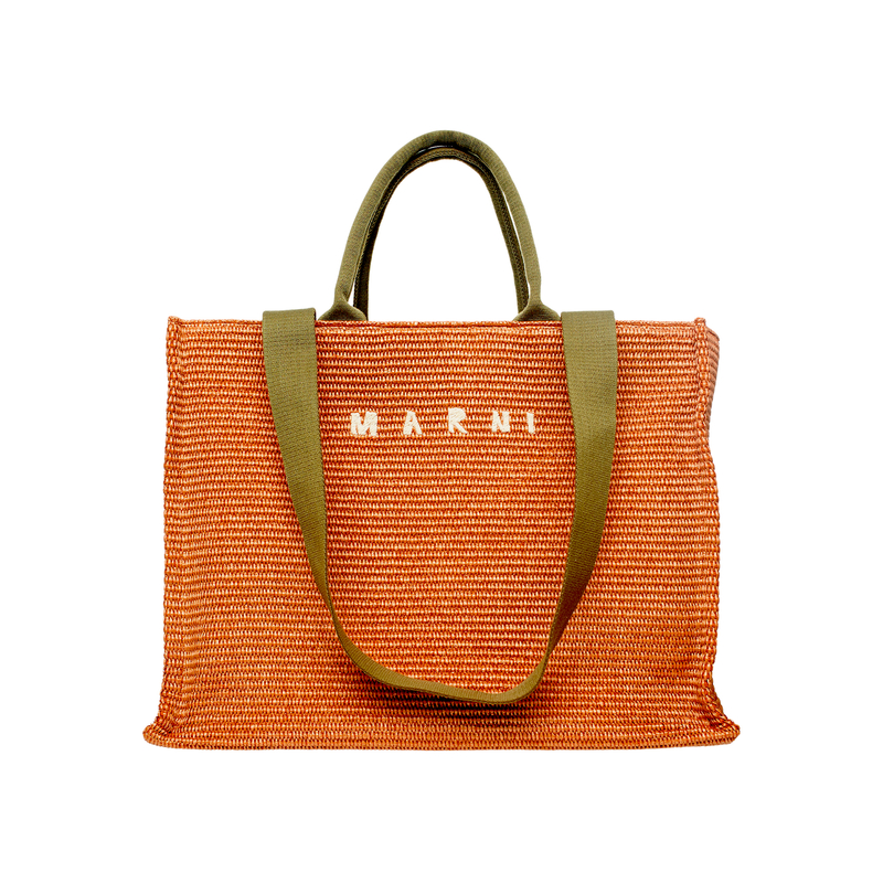 【送料&関税込】Marni Large Raffia Effect Fabric Tote Bag Green raffia-effect Large Tote Bag | Marni