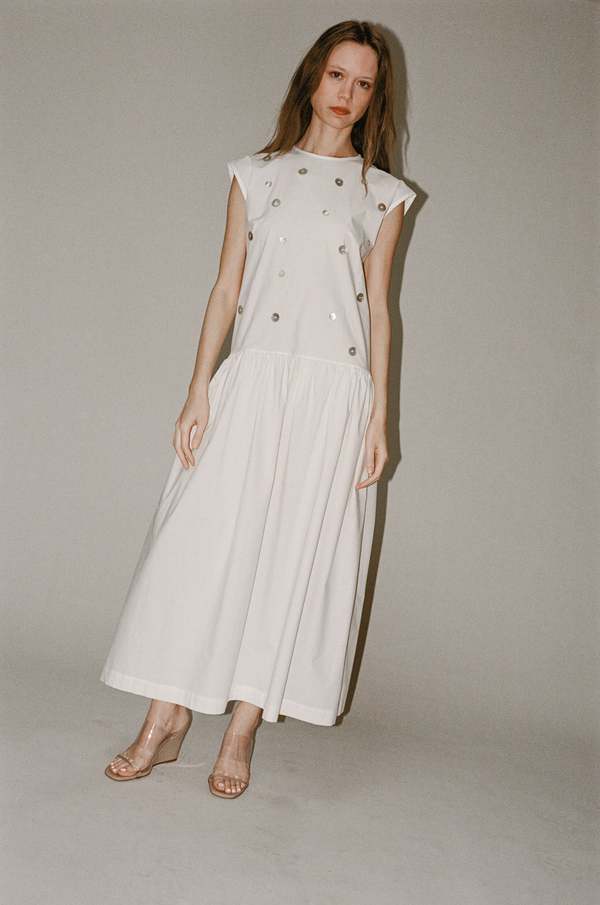 CAWLEY STUDIO Isabella Button Dress - White