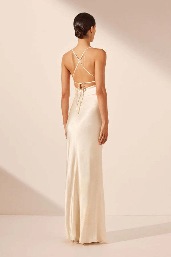chinese dress ladies La Lune One Shoulder Cowl Back Maxi Dress | Cream | Dresses