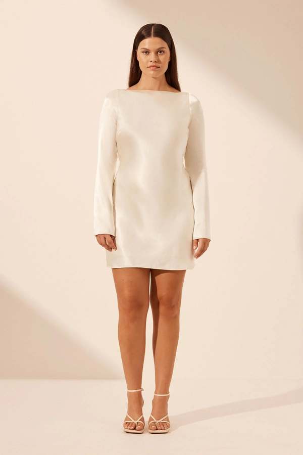 Shona Joy La Lune Long Sleeve Backless Mini Dress - Cream