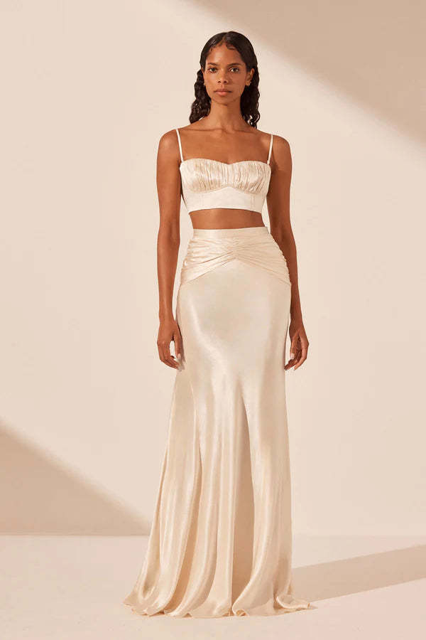 Shona Joy La Lune Ruched Maxi Skirt - Cream | Garmentory