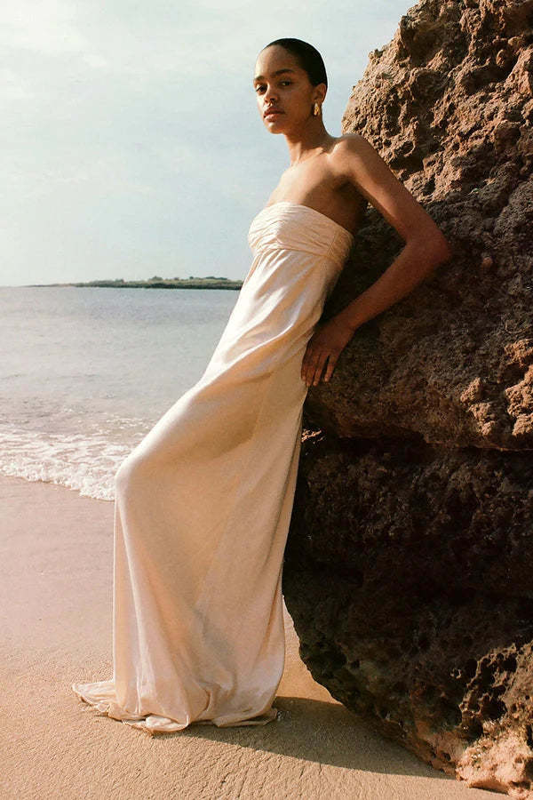 white christmas dresses La Lune High Neck Maxi Dress | Cream | Dresses