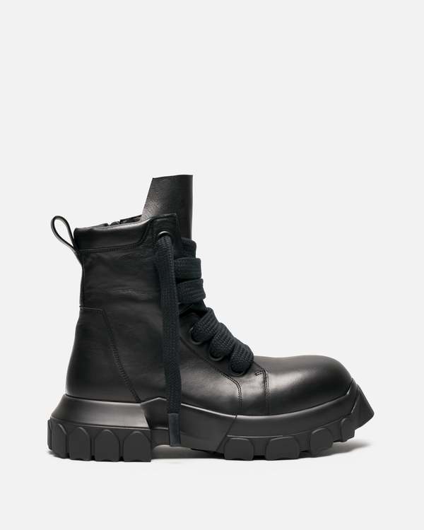 Rick Owens Wide Lace Bozo Tractor Boot - Black/Black | Garmentory