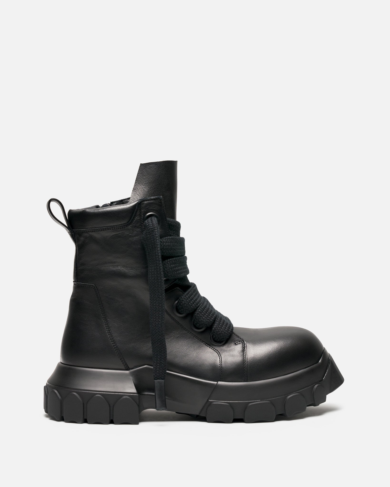 Rick Owens Wide Lace Bozo Tractor Boot - Black/Black | Garmentory