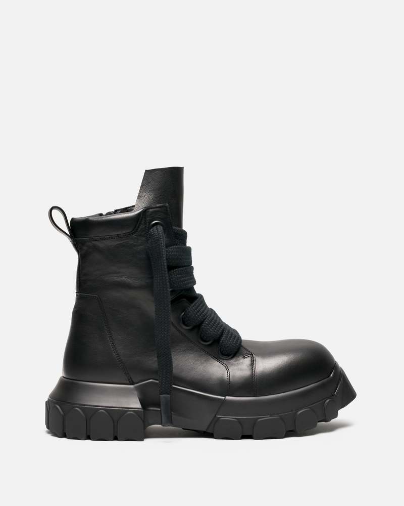 Rick Owens Wide Lace Bozo Tractor Boot - Black/Black | Garmentory